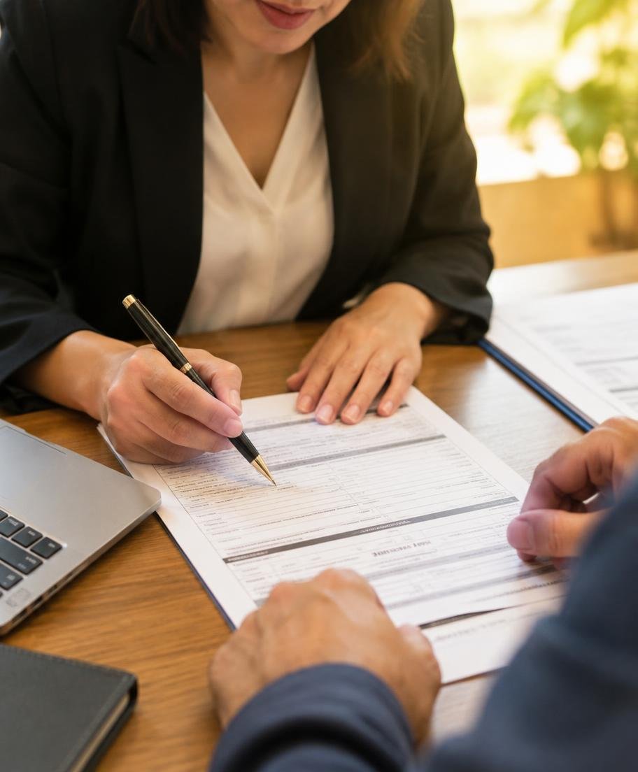 Consultant helping a client fill forms